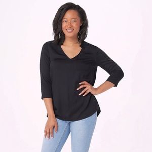 Sz M Lisa Rinna Stretch Woven Open Neck Blouse